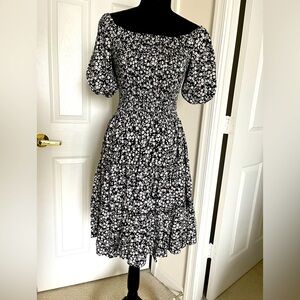 Floral B & W Smoked Dress One Size fits S/M/L